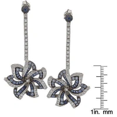 Suzy Levian Sapphire And Diamond Accent In Sterling Silver Earrings In Blue