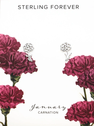 Sterling Forever Silver Birth Flower January Carnation Studs In Silver