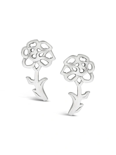 Sterling Forever Silver Birth Flower January Carnation Studs In Silver