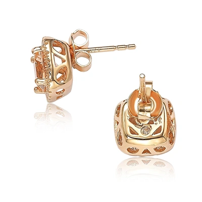 Suzy Levian 14k Rose Gold Plated Cushion Cut Morganite Cz Halo Stud Earrings In Pink