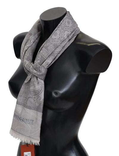 Shop Missoni Paisley Wool Unisex Neck Wrap Men's Scarf In Grey