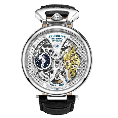 Stuhrling Original Emperor's Grand Dt 3920 Automatic 46mm Skeleton In Silver