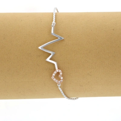 Vir Jewels 1/10 Cttw Diamond Bracelet Rose Gold Plated Over .925 Sterling Silver Heartbeat In Gold