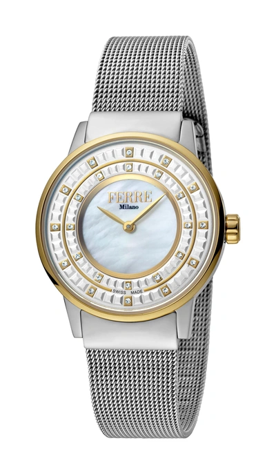 Shop Ferre Milano Ladies Silver Dial Ss Mesh / Gp Watch In White