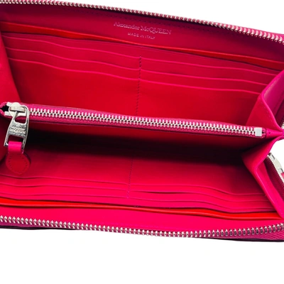 Shop Alexander Mcqueen Women's Leather  Skull Zip Around Wallet In Pink