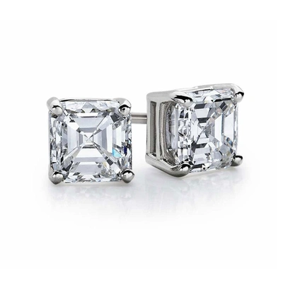 Suzy Levian Sterling Silver Asscher-cut Cubic Zirconia 6mm 2.50 Cttw Stud Earrings In Silver