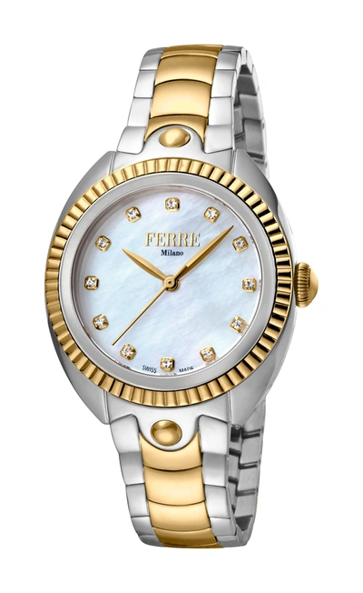 Shop Ferre Milano Ladies White Mop Dial Ss / Gp Watch