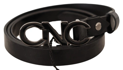 Shop Costume National Leather Letter Logo Buckle Women's Belt In Black