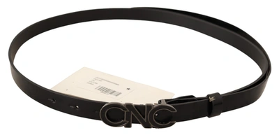 Costume National Black Leather Letter Logo Buckle Belt In Black