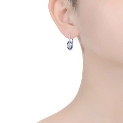 Shop Genevive Sterling Silver Sapphire Cubic Zirconia Leverback Earrings In Blue