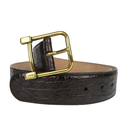 Shop Gucci Women's  Square Buckle Crocodile Belt In Black