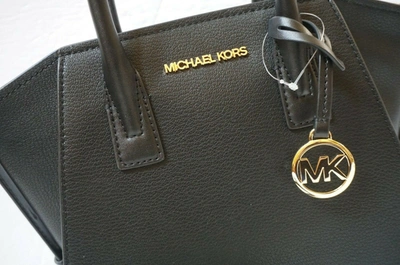 Michael Kors Avril To Zi  Ebbled Leather Satchel Crossbody Bag In Black