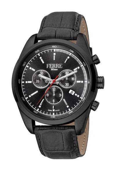 Shop Ferre Milano Men's Black Dial Black Leather Watch In Grey