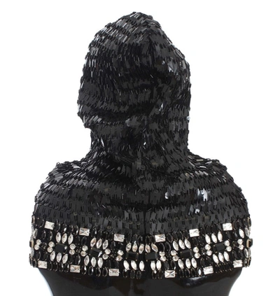 Shop Dolce & Gabbana Knitted Wool Crystal Beaded Hood Scarf Men's Hat In Black