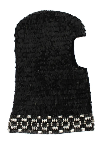 Shop Dolce & Gabbana Knitted Wool Crystal Beaded Hood Scarf Men's Hat In Black