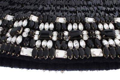 Shop Dolce & Gabbana Knitted Wool Crystal Beaded Hood Scarf Men's Hat In Black