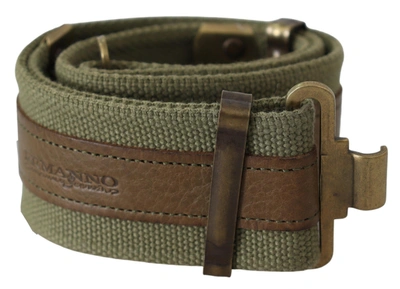 Ermanno Scervino Green Leather Rustic Bronze Buckle Army Belt In Gold