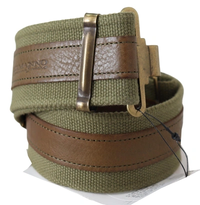 Ermanno Scervino Green Leather Rustic Bronze Buckle Army Belt In Gold