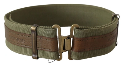 Ermanno Scervino Green Leather Rustic Bronze Buckle Army Belt In Gold