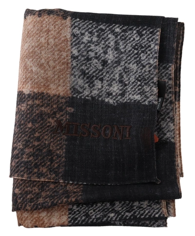 Shop Missoni Plaid Wool Unisex Neck Wrap Shawl Logo Men's Scarf In Grey