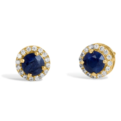 Shop Savvy Cie Jewels 18k Gold Vermeil 1.78gtw Natural Blue Sapphire & White Zircon Stud Earrings In Multi
