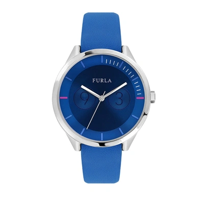 Furla Women's Metropolis Blue Dial Calfskin Leather Watch In Blue