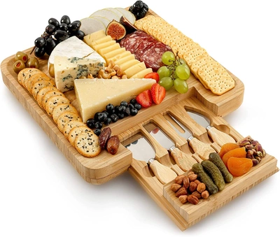 Zulay Kitchen Premium Bamboo Cheese Board Set In Brown