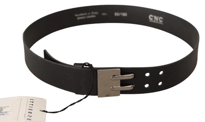 Costume National Black Leather Silver Buckle Waist Belt In Black