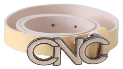 Costume National Beige Leather Pink Letter Logo Belt In Beige