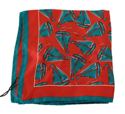 Shop Dolce & Gabbana Boat Print Silk Square Handkerchief Men's Scarf In Red