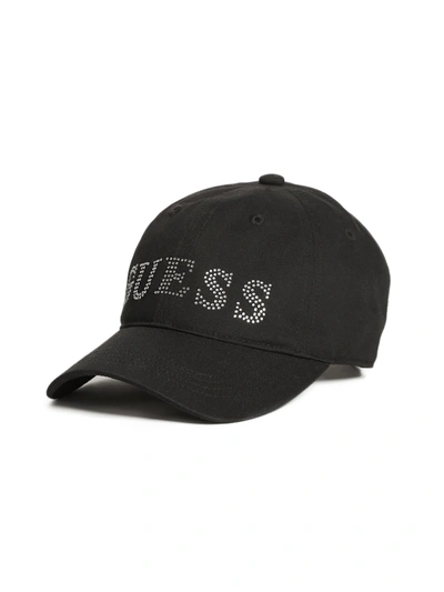Guess Factory Rhinestone Logo Baseball Hat In Black