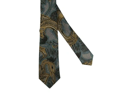 Shop Burberry Men's Silk With Animal Print Tie In Green