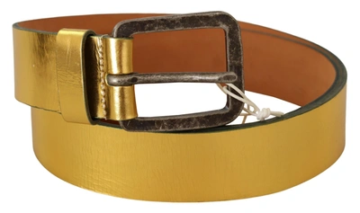 John Galliano Gold Genuine Leather Rustic Silver Buckle Waist Belt In Brown