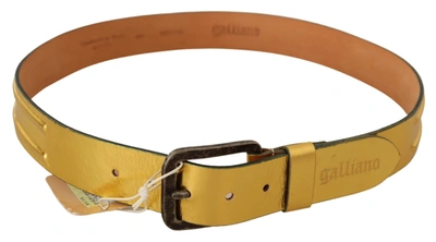 John Galliano Gold Genuine Leather Rustic Silver Buckle Waist Belt In Brown
