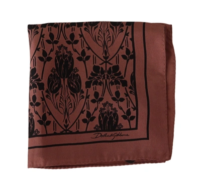 Shop Dolce & Gabbana Floral Silk Square Handkerchief Men's Scarf In Brown