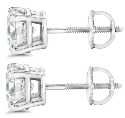 Pompeii3 4 Ct Tw Round Lab Grown Ideal Cut Screw Back Studs 14k White Gold In Silver