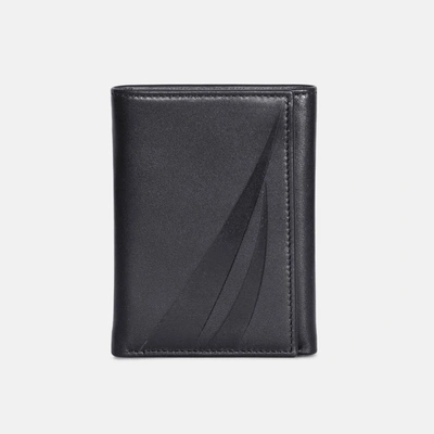 Shop Nautica Mens Leather Trifold Wallet In Black
