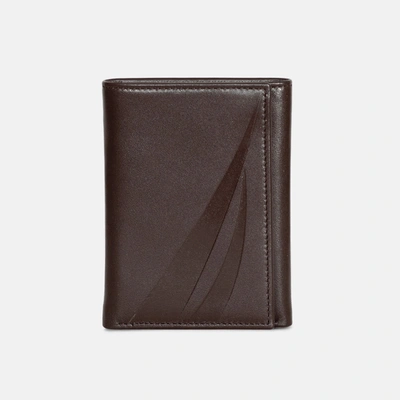 Shop Nautica Mens Leather Trifold Wallet In Brown