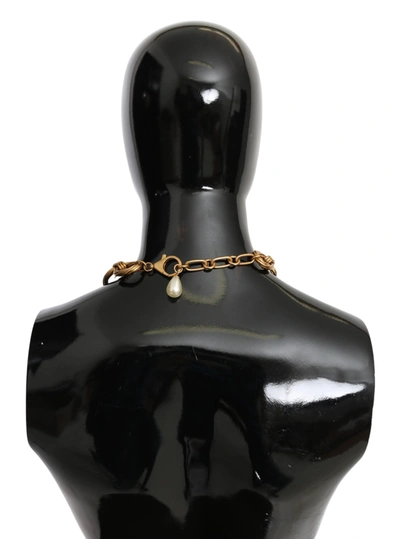 Shop Dolce & Gabbana Floral Lilium Pendant Chain Brass Ivory Women's Necklace In Black