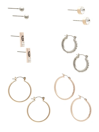 Guess Factory Mixed-metal Hoop And Stud Earrings Set In White