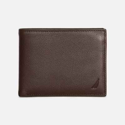 Shop Nautica Mens Leather Bifold Passcase Wallet In Brown