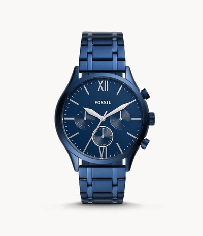 Shop Fossil Men's Fenmore Midsize Multifunction, Blue-tone Stainless Steel Watch