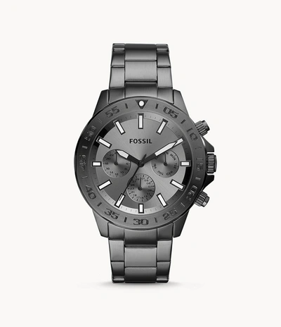 Shop Fossil Men's Bannon Multifunction, Smoke-tone Stainless Steel Watch In Silver