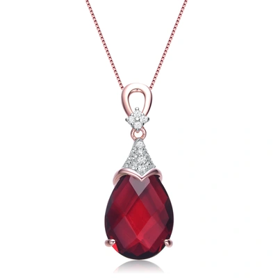 Shop Genevive White And Green Cubic Zirconia Rose Gold Plated Sterling Silver Necklace In Red
