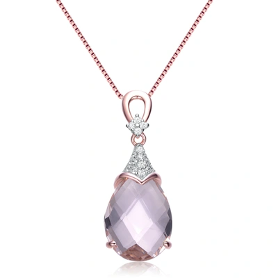 Shop Genevive White And Green Cubic Zirconia Rose Gold Plated Sterling Silver Necklace In Purple