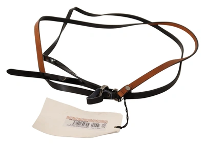 Costume National Brown Leather Silver Tone Buckle Belt In Black