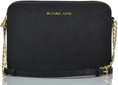 Michael Kors Jet Set Leather Crossbody Bag In Black