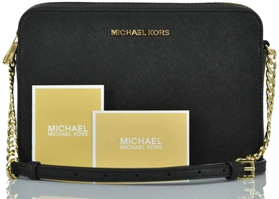 Michael Kors Jet Set Leather Crossbody Bag In Black