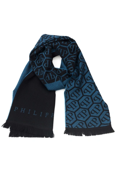 Shop Philipp Plein Wool Men's Scarf In Blue