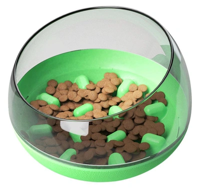 Shop Pet Life 'tumbowl' Slow Feeding Pet Bowl In Green